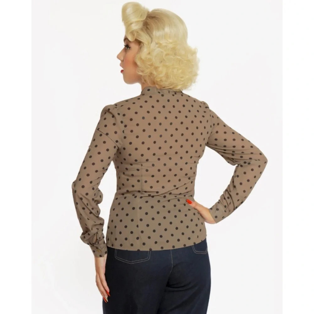 LINDY BOP Fallon Long Sleeve Blouse, Mocha/Black Polka Dot, Size 14 US, EUC - Picture 3 of 8